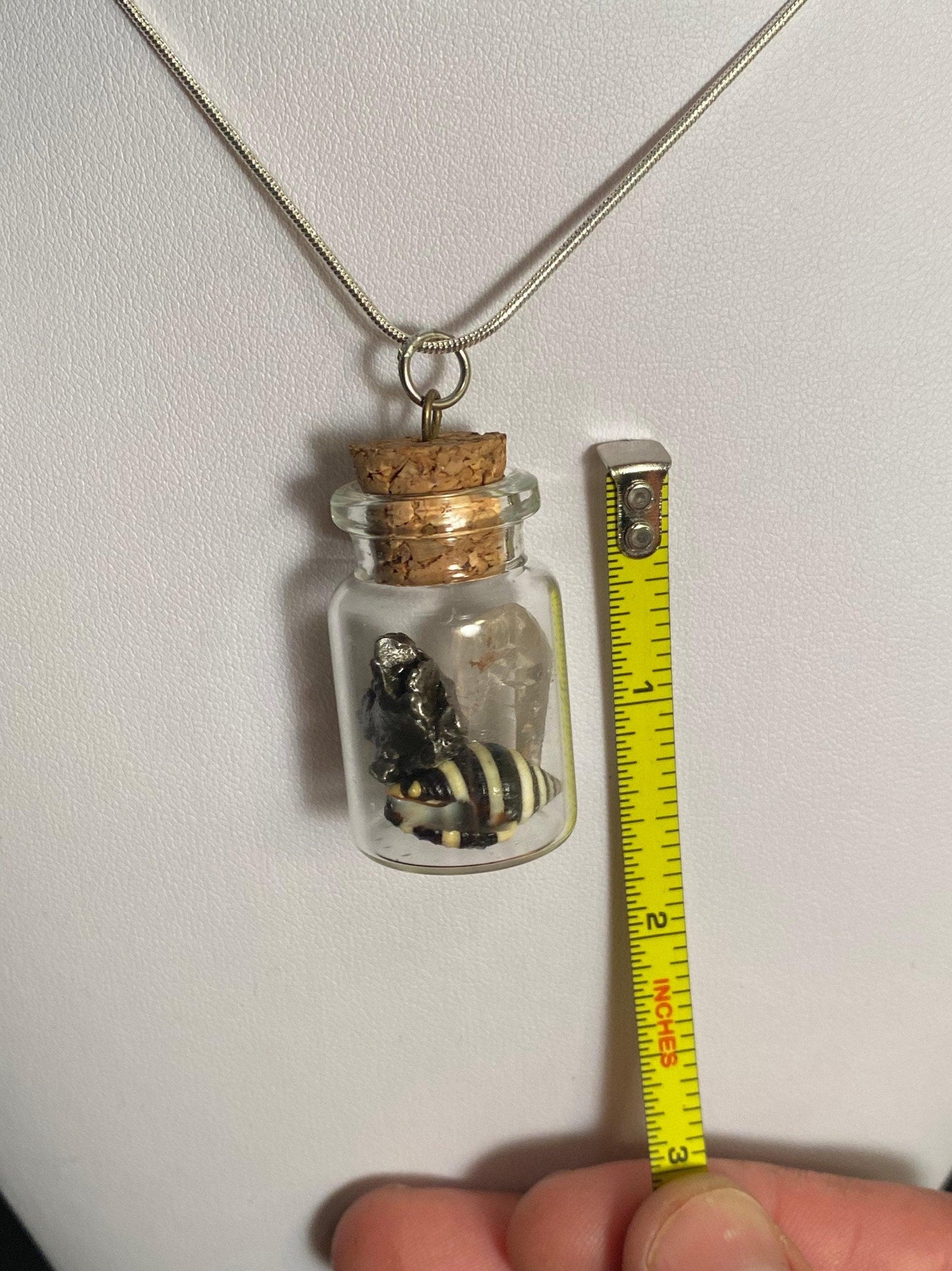 Earth, Water and Space in a Bottle Pendant (Himalayan Quartz, Beehive Shell, Meteorite)