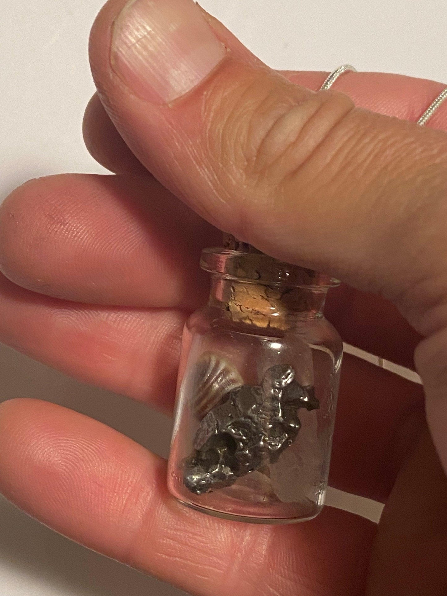 Earth, Water and Space in a Bottle Pendant (Himalayan Quartz, Cerithium Shell, Meteorite)