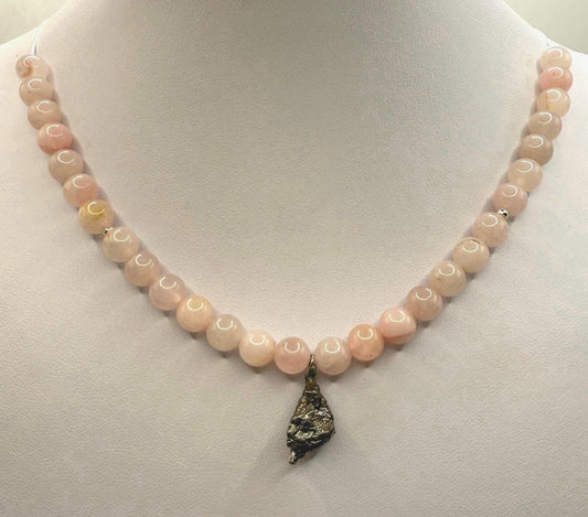 Meteorite Above and Below Necklace, 28 grams, Beautiful meteorite with natural Rose quartz crystal beads, Reiki, Astronomy Gift