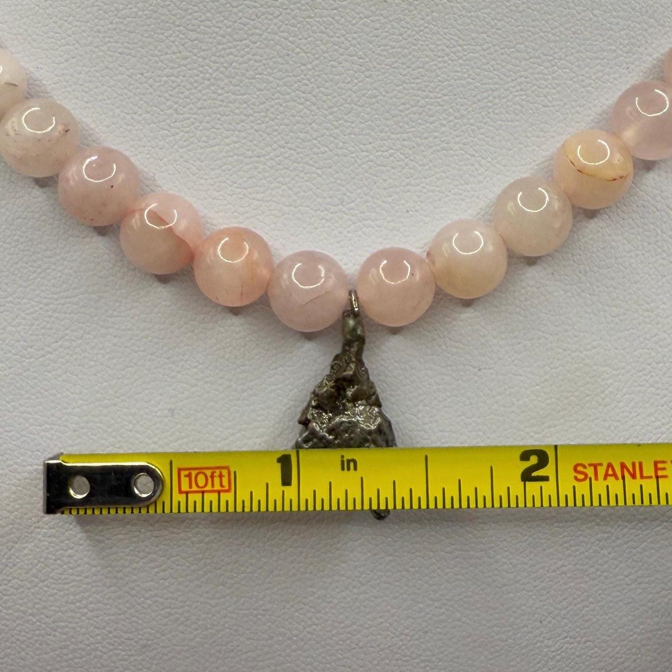 Meteorite Above and Below Necklace, 28 grams, Beautiful meteorite with natural Rose quartz crystal beads, Reiki, Astronomy Gift
