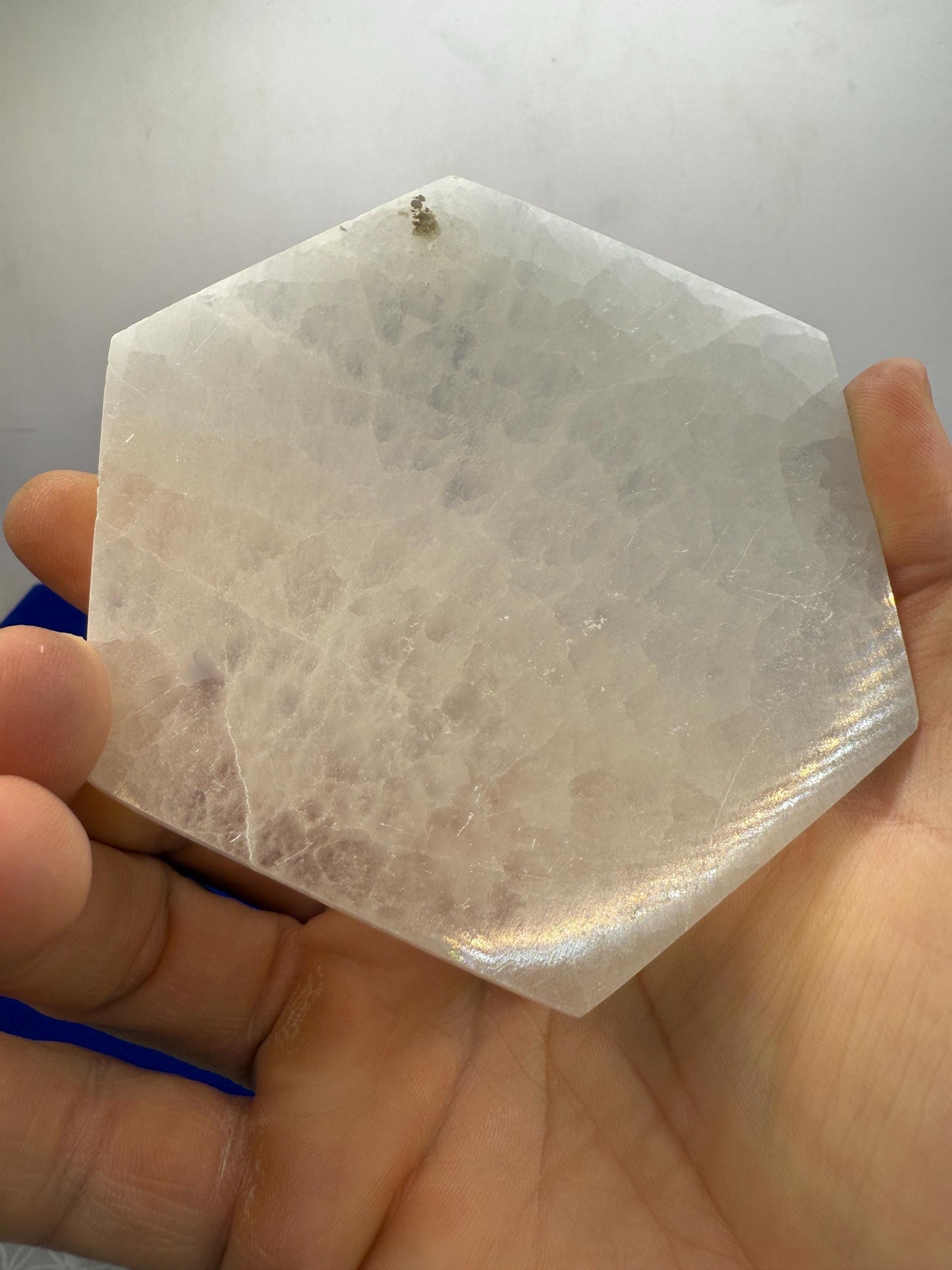 Om Symbol Selenite Charging Plate, Selenite Crystal, Reiki, Crystal Cleansing, Om Symbol, Hexagonal Shape, 12.4 oz