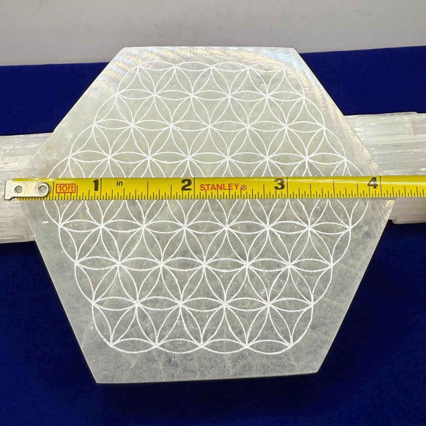 Selenite Flower of Life Charging Plate, Hexagon Shape, Little Charging Plate, Crystal Grid Work, Cup Saucer, Reiki, Flower of Life, 9.4 oz