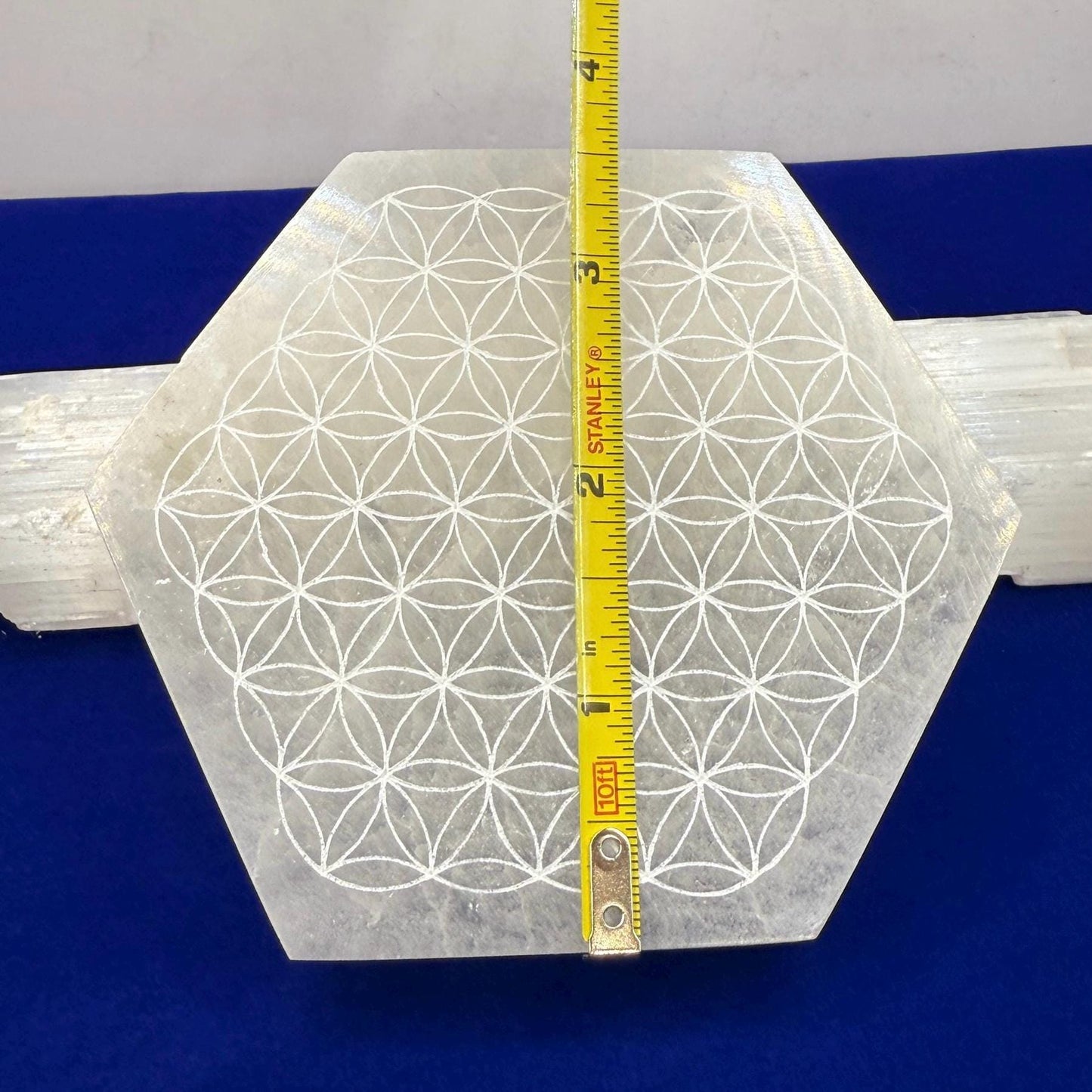Selenite Flower of Life Charging Plate, Hexagon Shape, Little Charging Plate, Crystal Grid Work, Cup Saucer, Reiki, Flower of Life, 9.4 oz