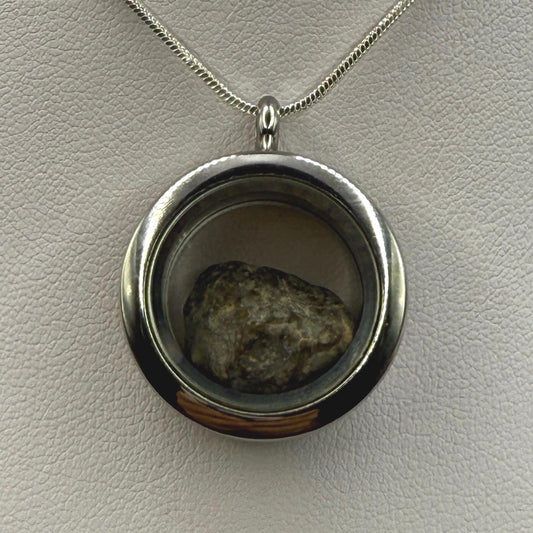 Lunar Meteorite Pendant: NWA 13974 Feldspathic Breccia, Moon Rock, Stainless Steel, 1.94 grams