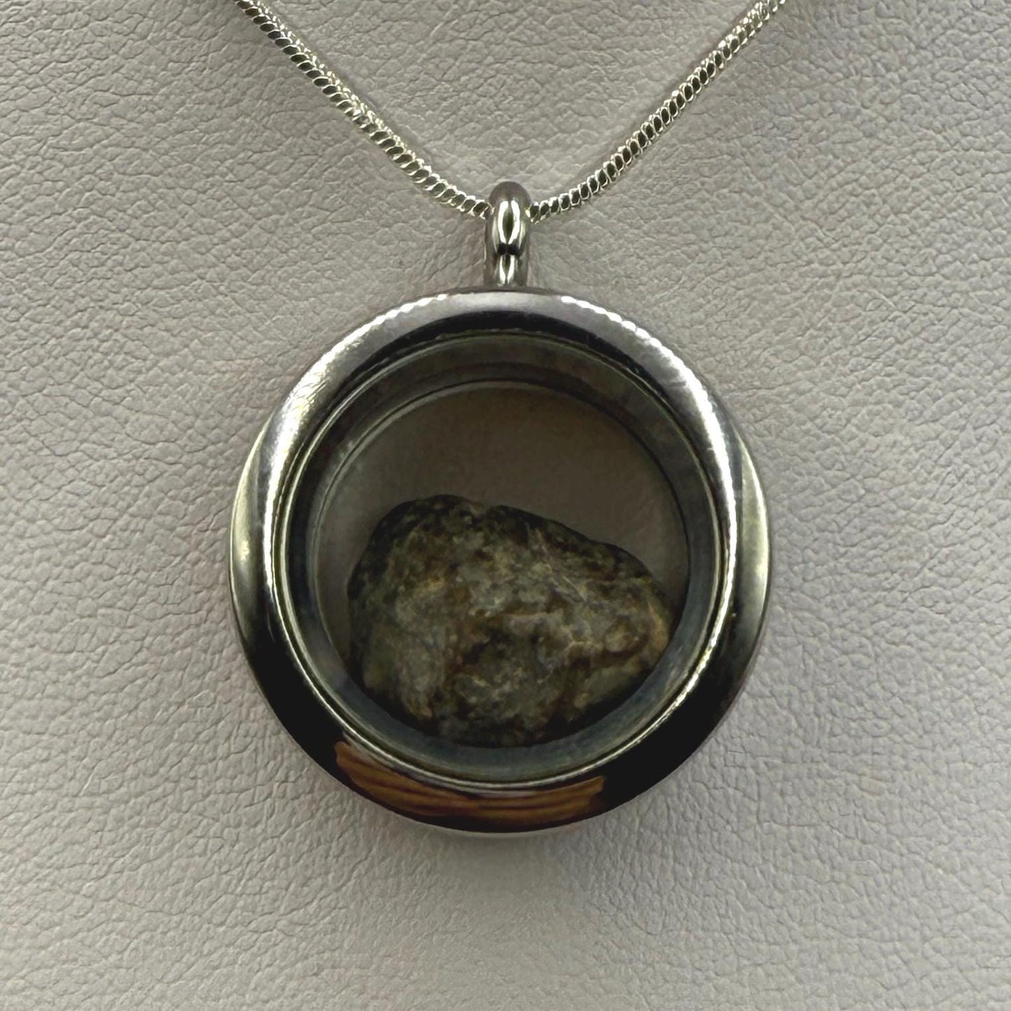 Lunar Meteorite Pendant: NWA 13974 Feldspathic Breccia, Moon Rock, Stainless Steel, 1.94 grams