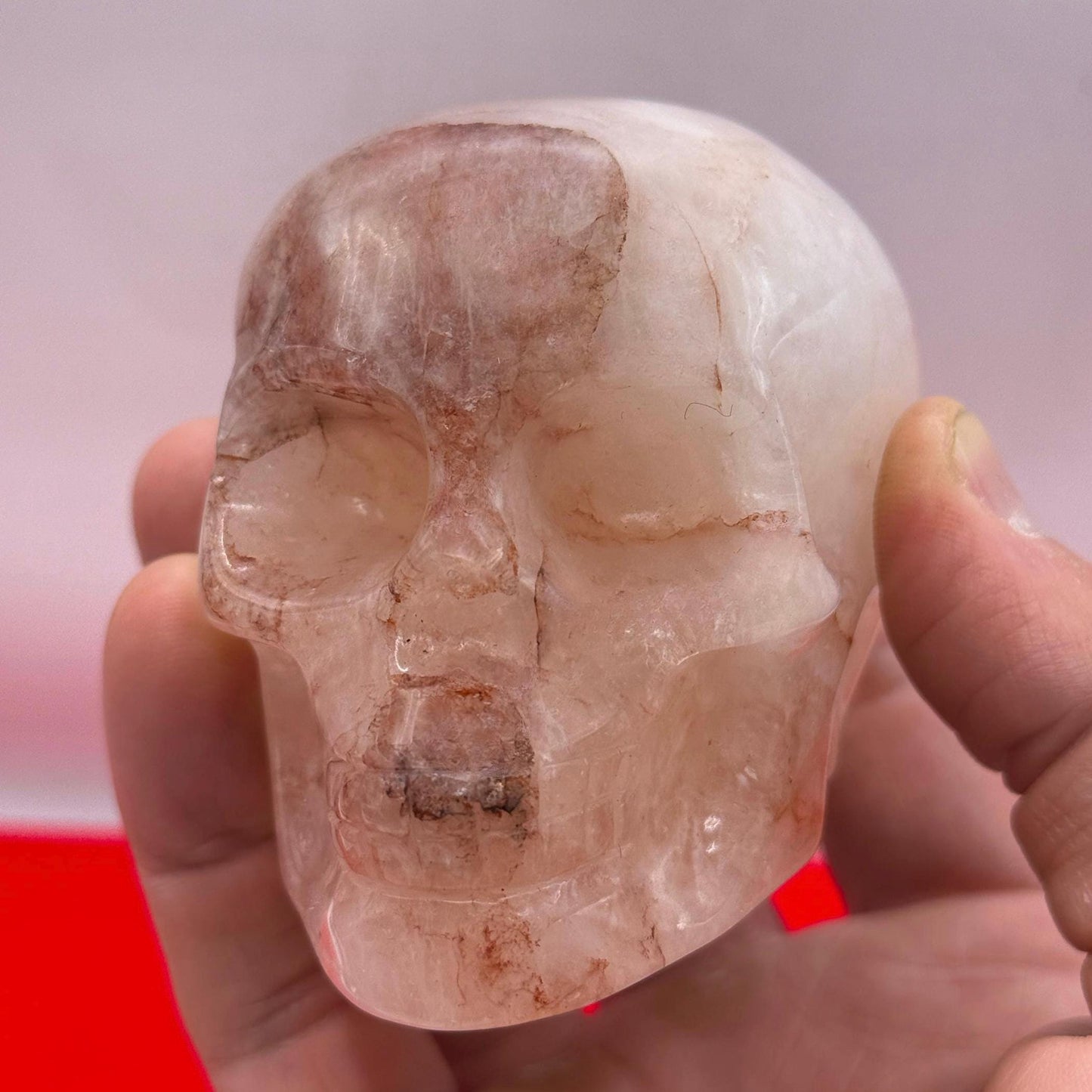 Hematoid Quartz Crystal Skull, 15.3 oz Blood Quartz Carving, Office Decor, Home Decor, Grounding & Healing Energy, Unique Crystal Skull Gift