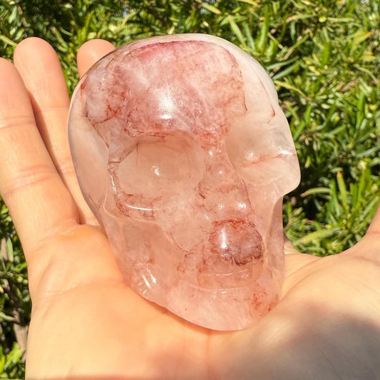 Hematoid Quartz Crystal Skull, 15.3 oz Blood Quartz Carving, Office Decor, Home Decor, Grounding & Healing Energy, Unique Crystal Skull Gift