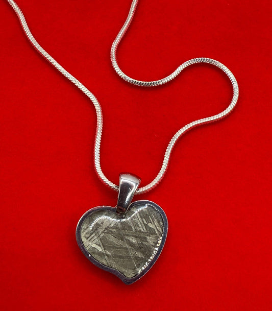 Muonionalusta Meteorite Sweetheart Pendant, Heart Shaped Pendant, Stainless Steel Pendant, Space Gift, Valentines Day Pendant, 2.34g