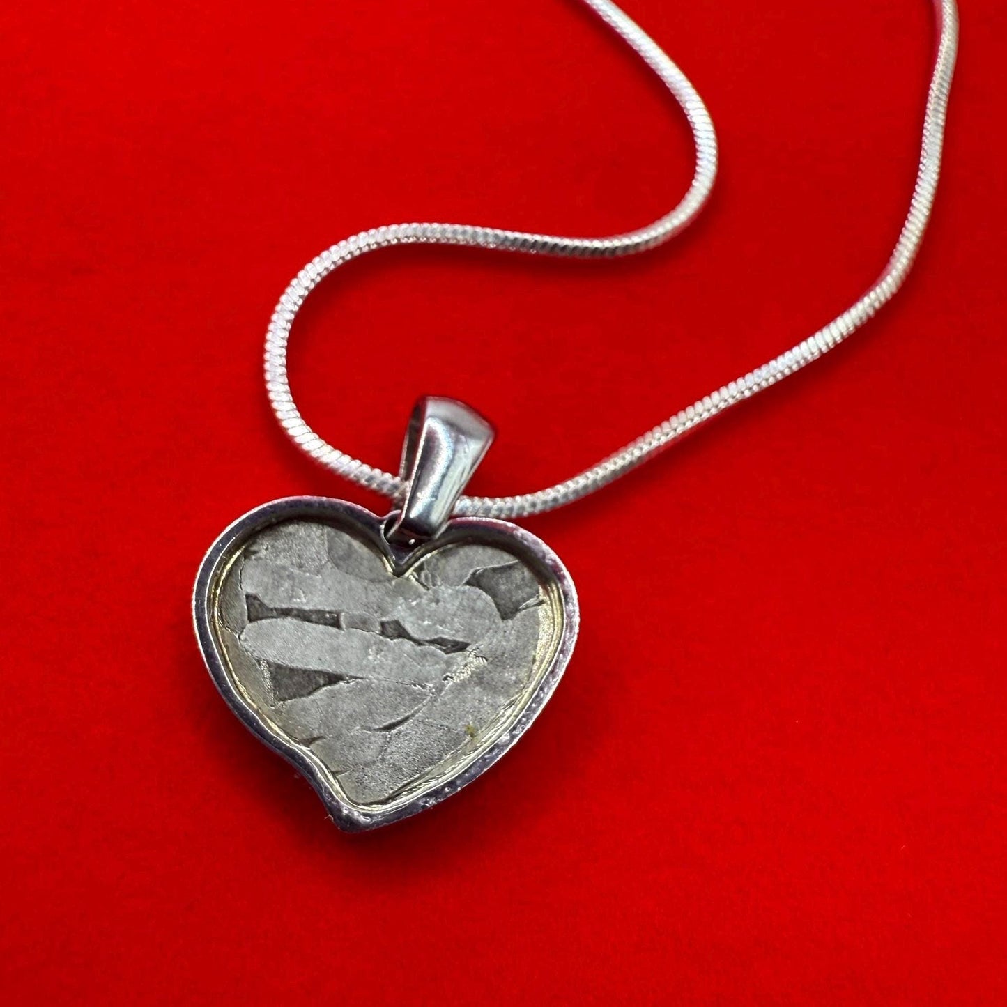 Seymchan Meteorite Sweetheart Pendant, Heart Shaped Pendant, Stainless Steel Pendant, Space Gift, Valentines Day Pendant, 1.94g
