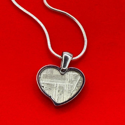 Muonionalusta Meteorite Sweetheart Pendant, Heart Shaped Pendant, Stainless Steel Pendant, Space Gift, Valentines Day Pendant, 2.18g