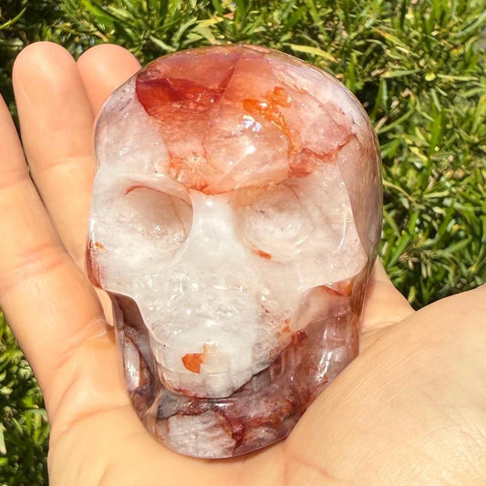 Hematoid Quartz Crystal Skull, 14.3 oz Blood Quartz Carving, Office Decor, Home Decor, Internal Rainbow, Healing Energy, Crystal Skull Gift