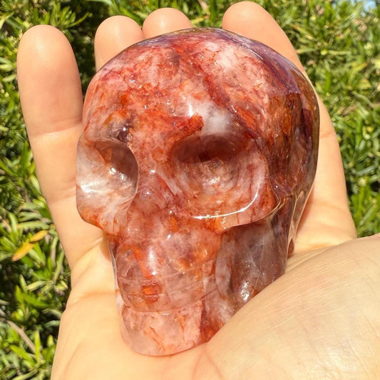 Hematoid Quartz Crystal Skull, 14.4 oz Blood Quartz Carving, Office Decor, Home Decor, Internal Rainbow, Healing Energy, Crystal Skull Gift