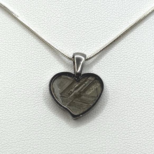 Muonionalusta Meteorite Sweetheart Pendant, Heart Shaped Pendant, Stainless Steel Pendant, Space Gift, Valentines Day Pendant, 2.20g