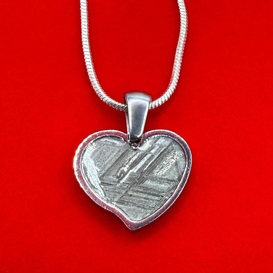 Muonionalusta Meteorite Sweetheart Pendant, Heart Shaped Pendant, Stainless Steel Pendant, Space Gift, Valentines Day Pendant, 2.20g