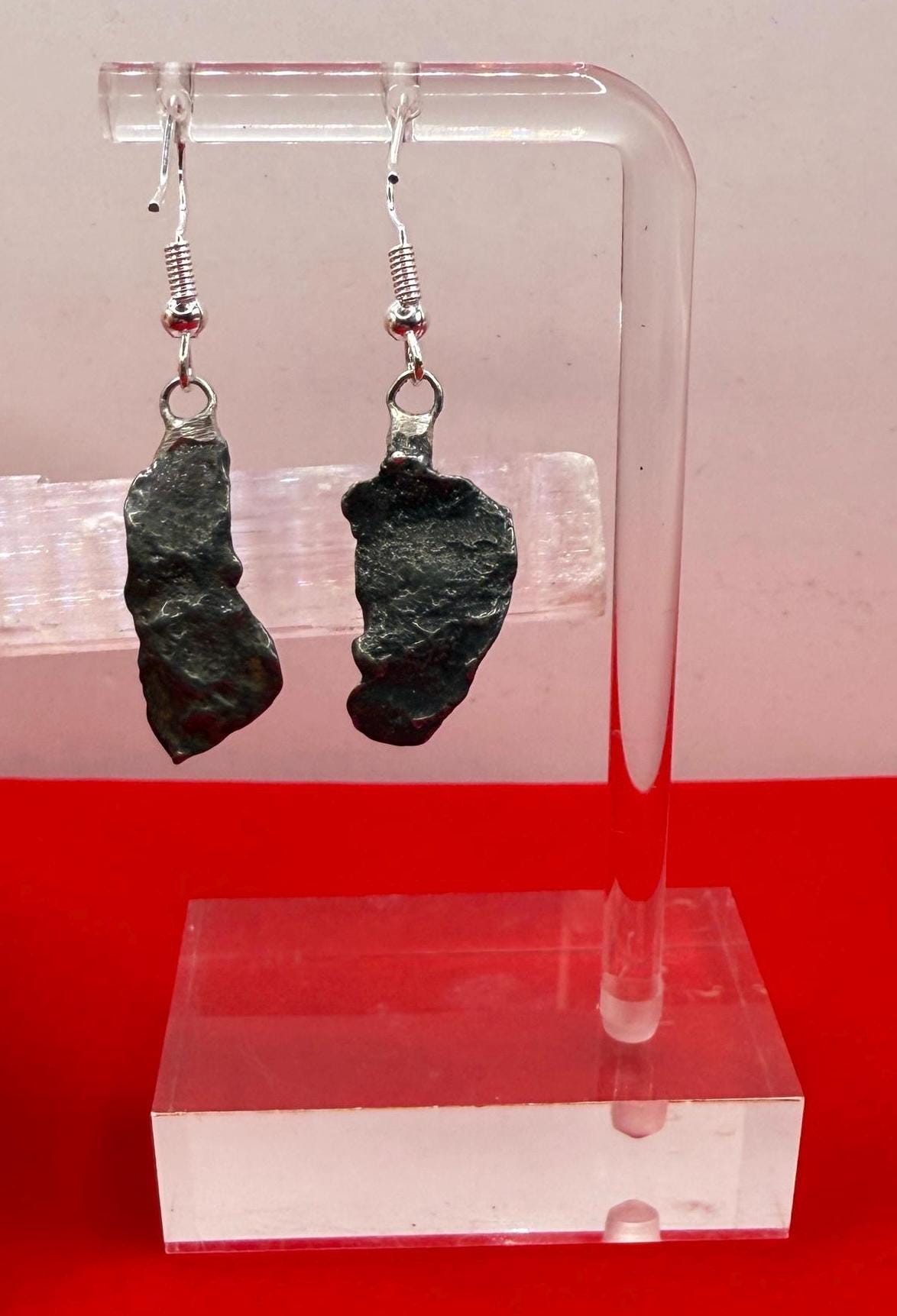 Gebel Kamil Meteorite Earings, Meteorite Earings, Fishhook, Handmade Earings, Space Jewelry, Dangle Earrings, Handmade Earrings, 6.02 grams