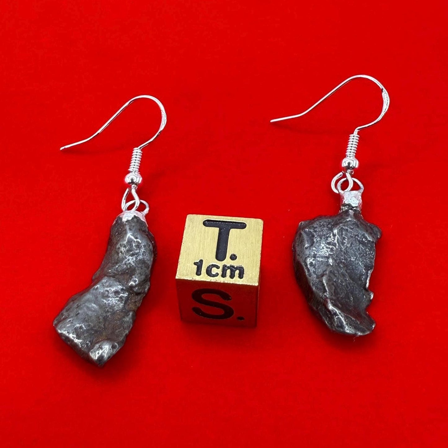 Gebel Kamil Meteorite Earings, Meteorite Earings, Fishhook, Handmade Earings, Space Jewelry, Dangle Earrings, Handmade Earrings, 6.02 grams