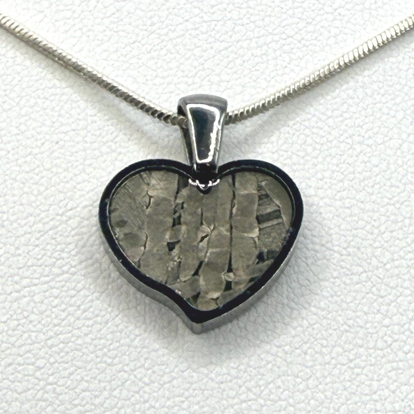 Seymchan Meteorite Sweetheart Pendant, Heart Shaped Pendant, Stainless Steel Pendant, Space Gift, Valentines Day Pendant, 2.22g