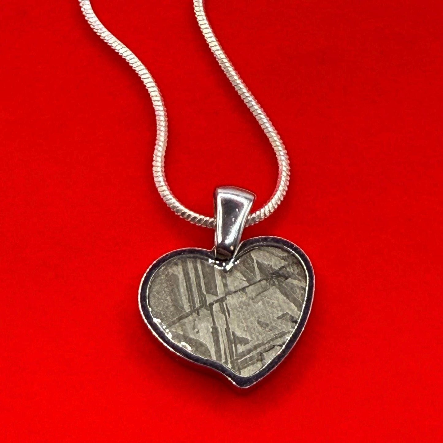 Muonionalusta Meteorite Sweetheart Pendant, Heart Shaped Pendant, Stainless Steel Pendant, Space Gift, Valentines Day Pendant, 2.18g