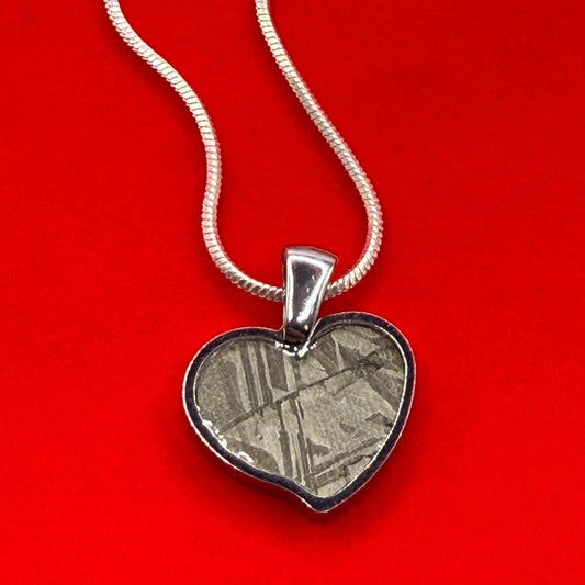 Muonionalusta Meteorite Sweetheart Pendant, Heart Shaped Pendant, Stainless Steel Pendant, Space Gift, Valentines Day Pendant, 2.18g