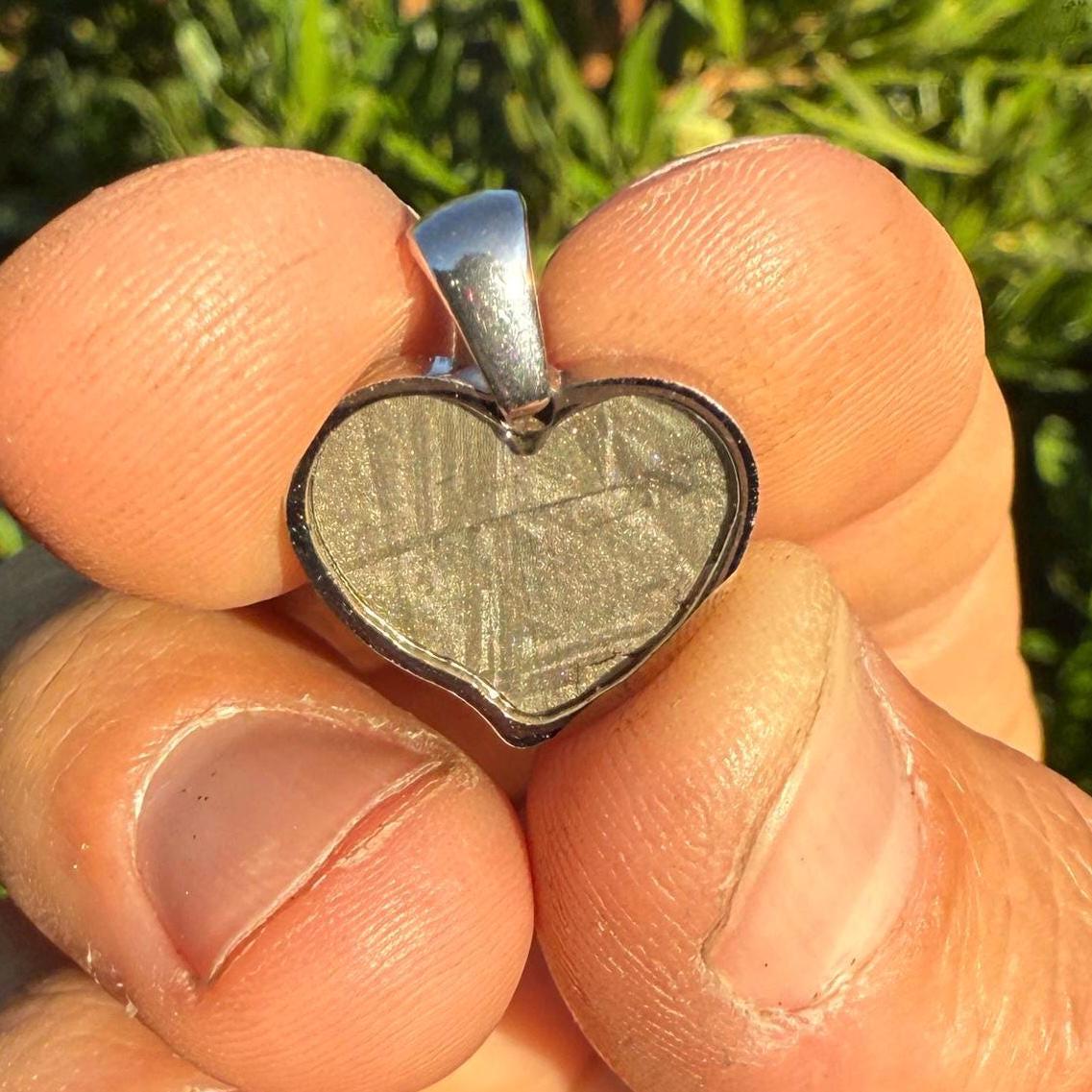 Muonionalusta Meteorite Sweetheart Pendant, Heart Shaped Pendant, Stainless Steel Pendant, Space Gift, Valentines Day Pendant, 2.18g