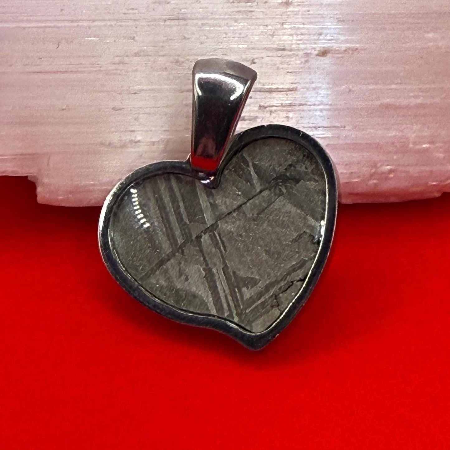 Muonionalusta Meteorite Sweetheart Pendant, Heart Shaped Pendant, Stainless Steel Pendant, Space Gift, Valentines Day Pendant, 2.18g