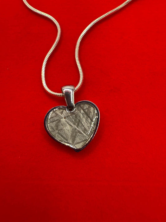 Muonionalusta Meteorite Sweetheart Pendant, Heart Shaped Pendant, Stainless Steel Pendant, Space Gift, Valentines Day Pendant, 2.24g