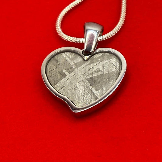 Muonionalusta Meteorite Sweetheart Pendant, Heart Shaped Pendant, Stainless Steel Pendant, Space Gift, Valentines Day Pendant, 2.24g