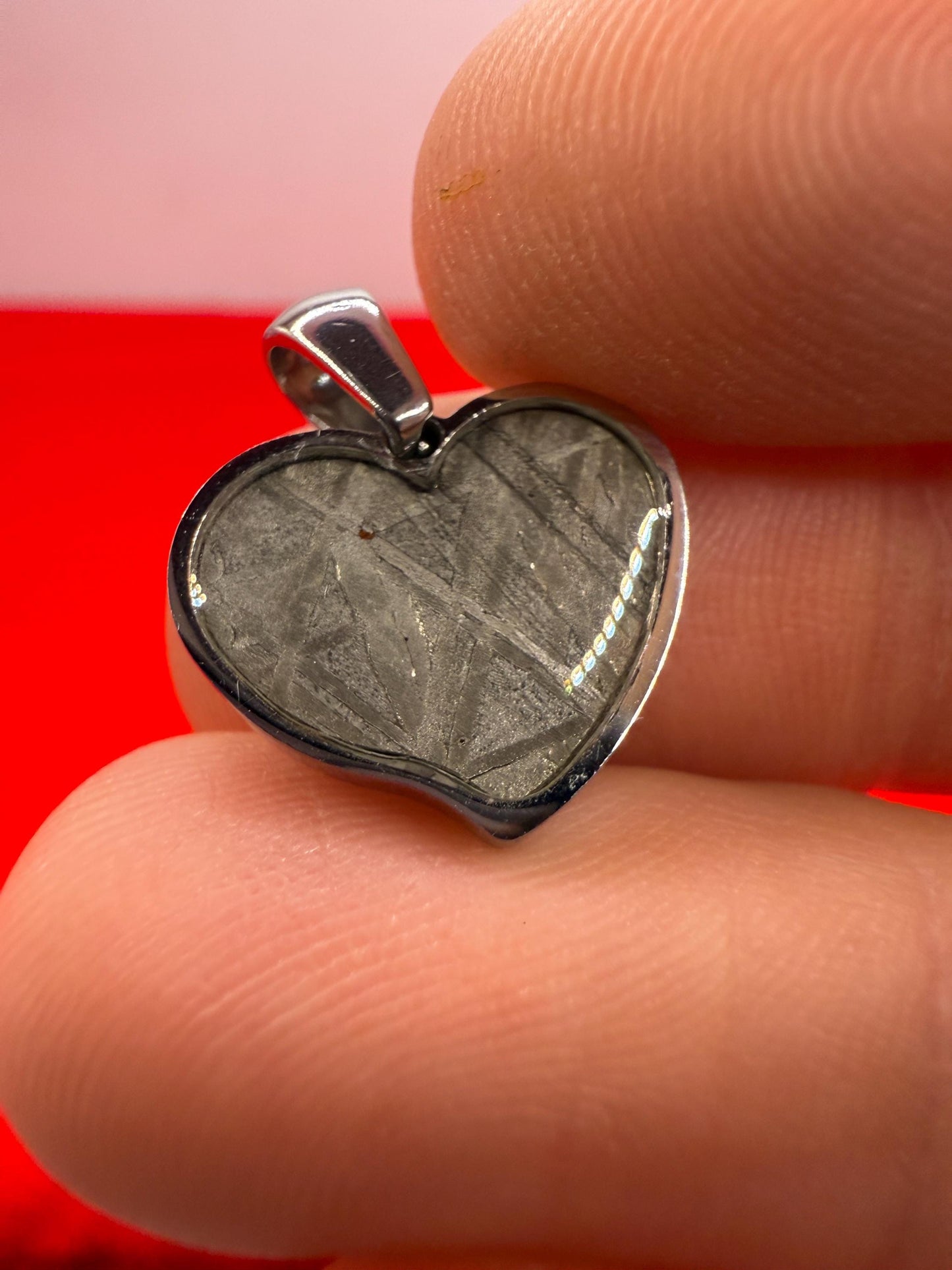 Muonionalusta Meteorite Sweetheart Pendant, Heart Shaped Pendant, Stainless Steel Pendant, Space Gift, Valentines Day Pendant, 2.24g