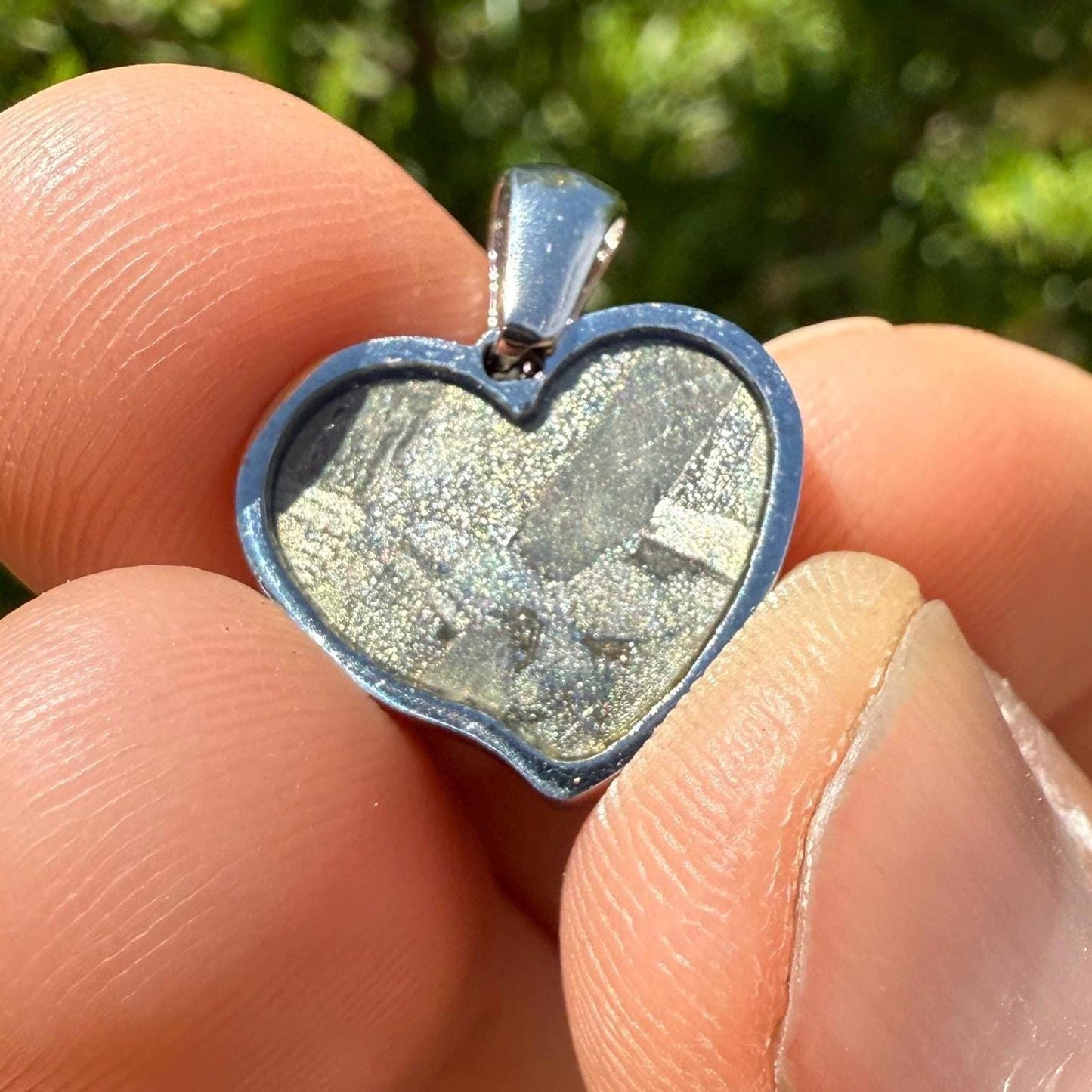 Seymchan Meteorite Sweetheart Pendant, Heart Shaped Pendant, Stainless Steel Pendant, Space Gift, Valentines Day Pendant, 2.24g