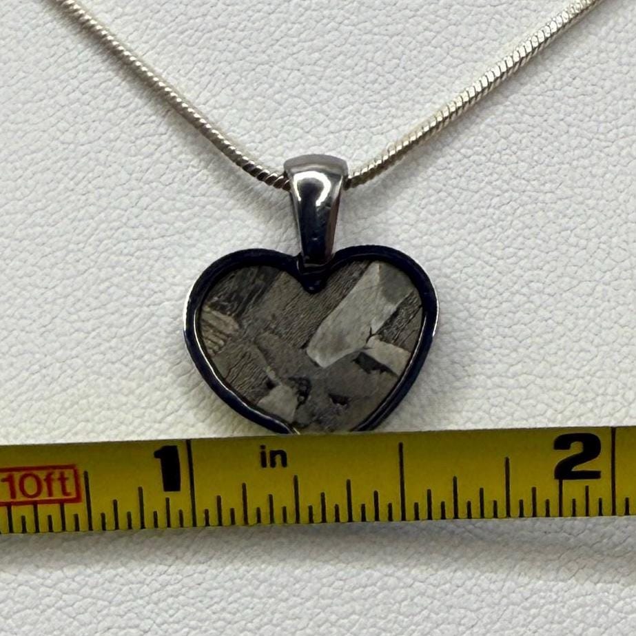 Seymchan Meteorite Sweetheart Pendant, Heart Shaped Pendant, Stainless Steel Pendant, Space Gift, Valentines Day Pendant, 2.24g