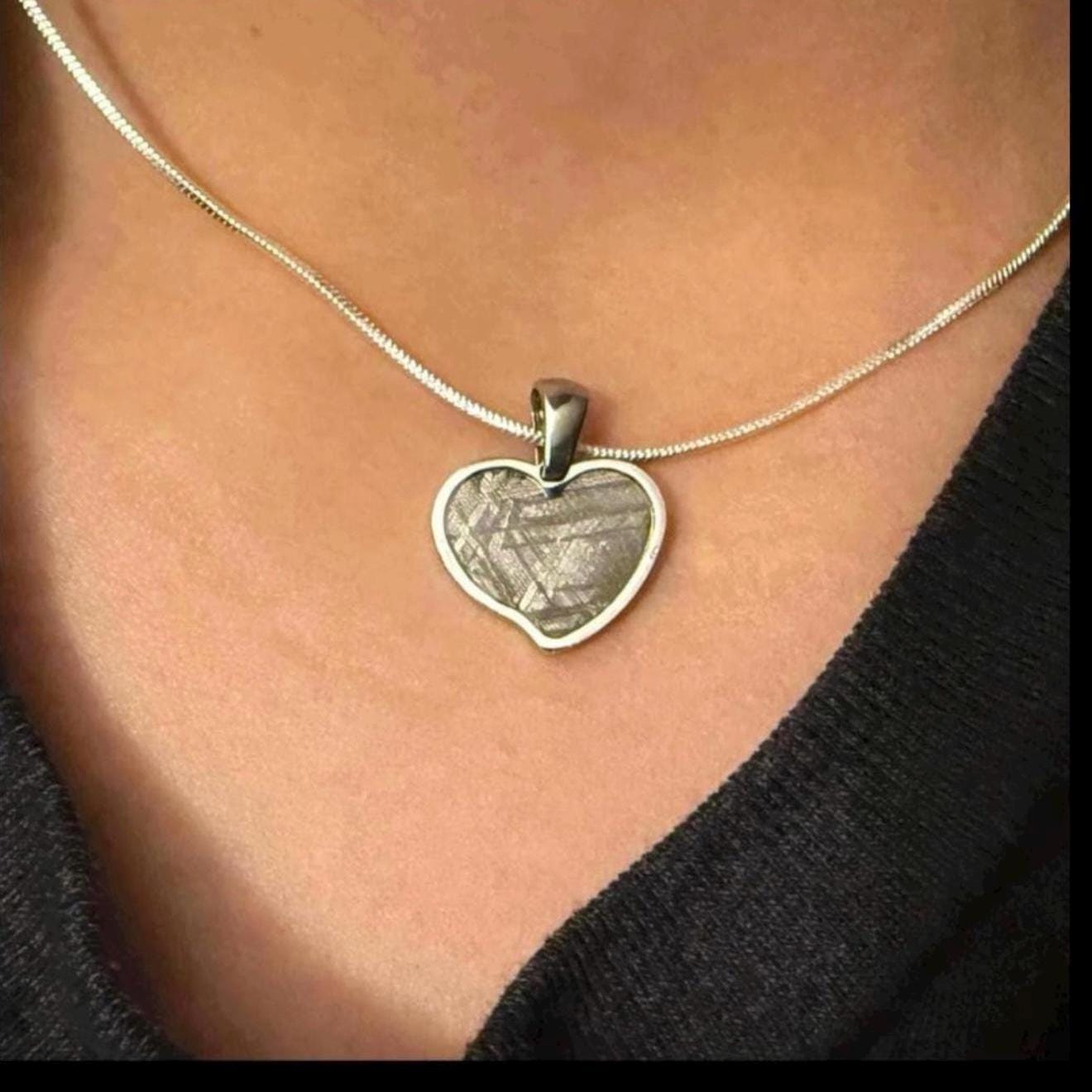 Muonionalusta Meteorite Sweetheart Pendant, Heart Shaped Pendant, Stainless Steel Pendant, Space Gift, Cosmic Pendant, 2.23 grams