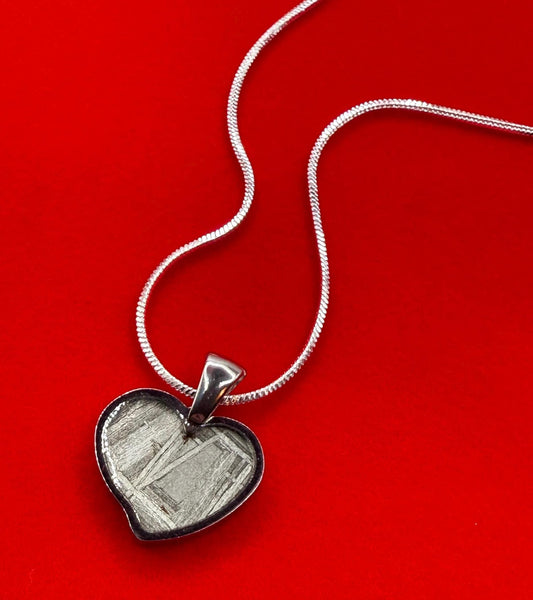Muonionalusta Meteorite Sweetheart Pendant, Heart Shaped Pendant, Stainless Steel Pendant, Space Gift, Cosmic Pendant, 2.23 grams