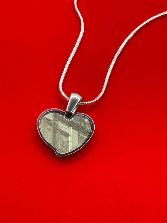 Muonionalusta Meteorite Sweetheart Pendant, Heart Shaped Pendant, Stainless Steel Pendant, Space Gift, Cosmic Pendant, 2.16 grams