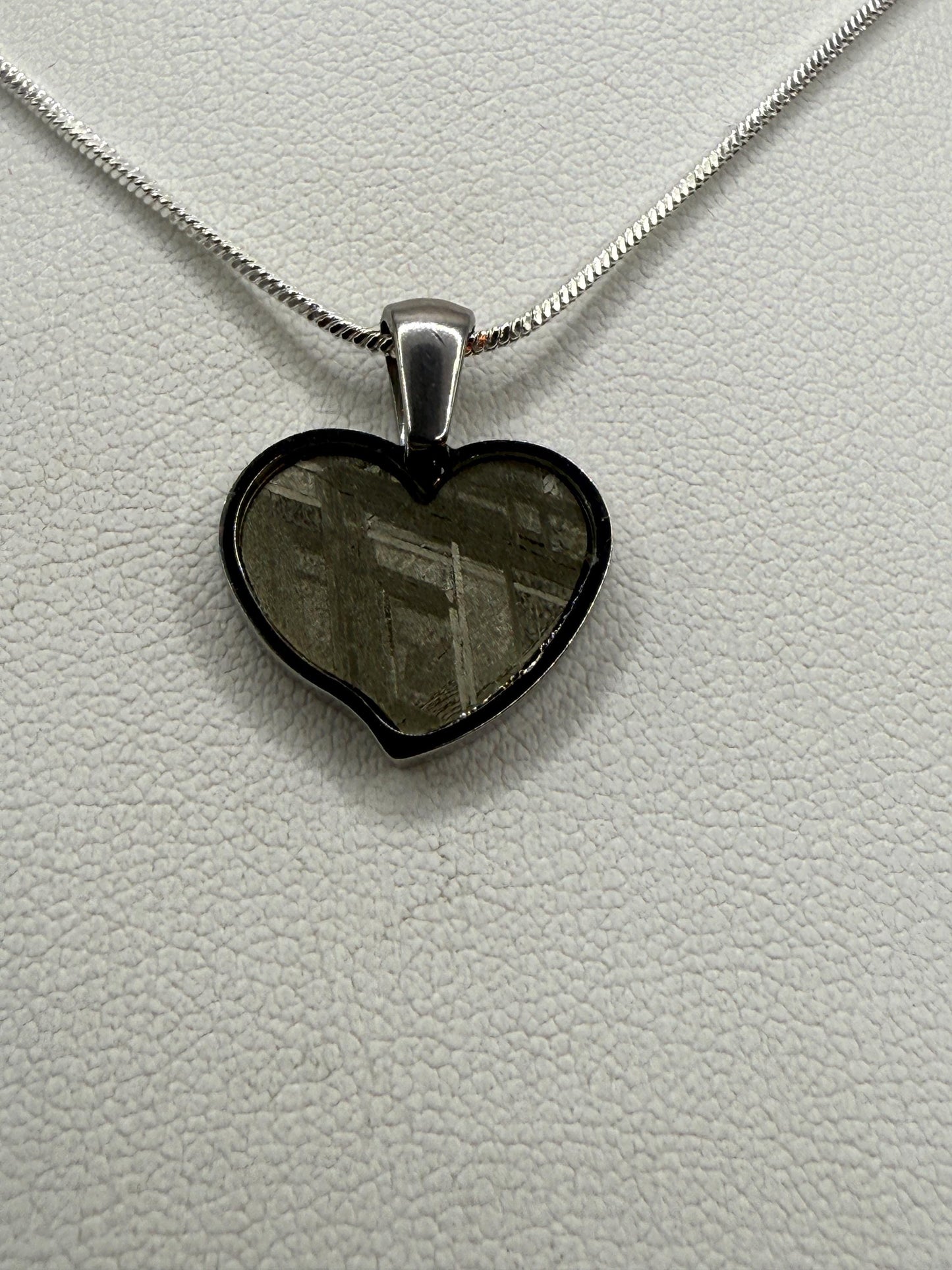 Muonionalusta Meteorite Sweetheart Pendant, Heart Shaped Pendant, Stainless Steel Pendant, Space Gift, Cosmic Pendant, 2.16 grams