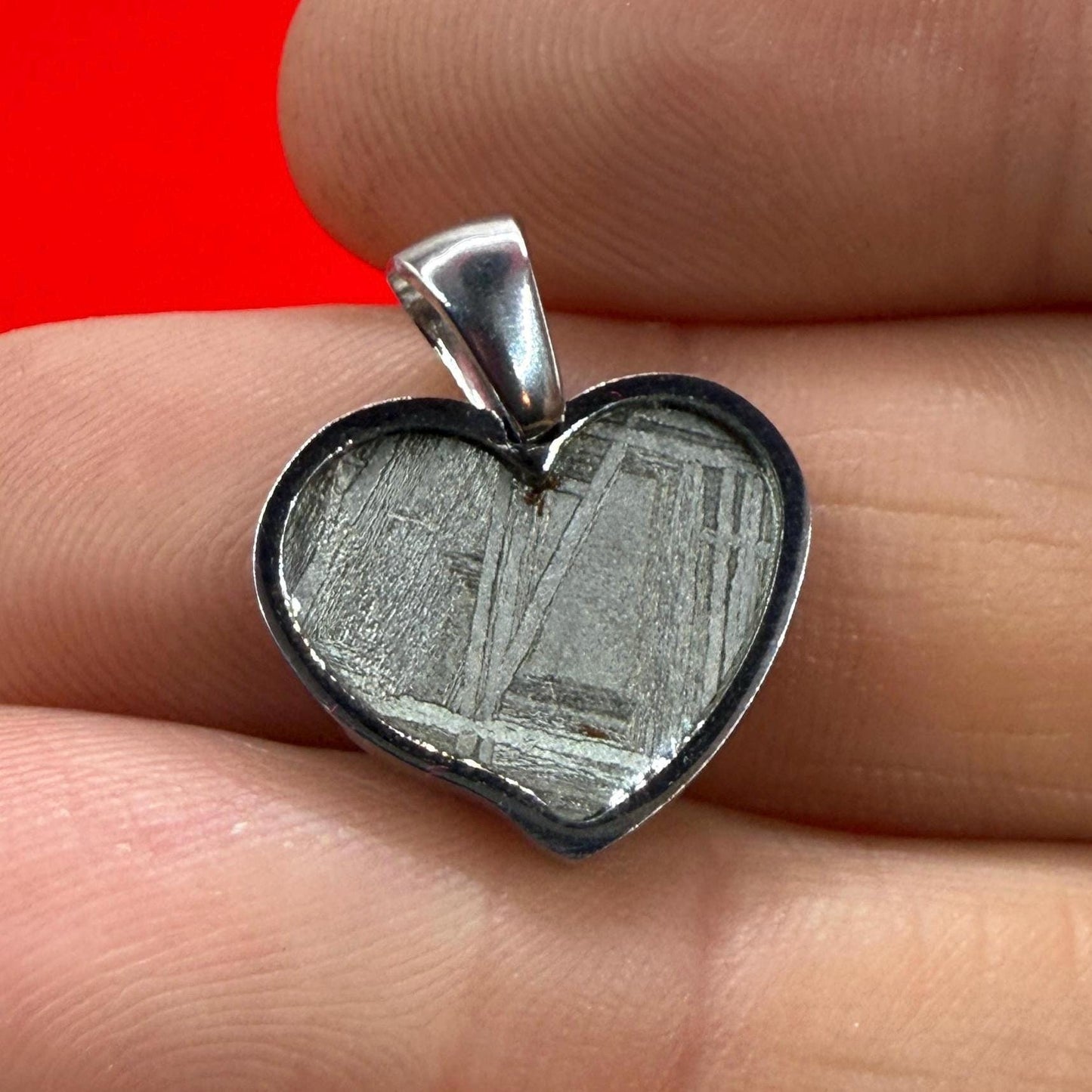 Muonionalusta Meteorite Sweetheart Pendant, Heart Shaped Pendant, Stainless Steel Pendant, Space Gift, Cosmic Pendant, 2.23 grams