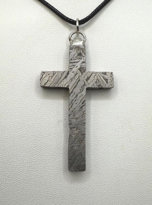 Handmade Aletai Meteorite Cross Pendant, Cosmic Cross, Cosmic Jewelry, 17.72g, Widmanstätten Pattern, Rare Iron Meteorite Jewelry