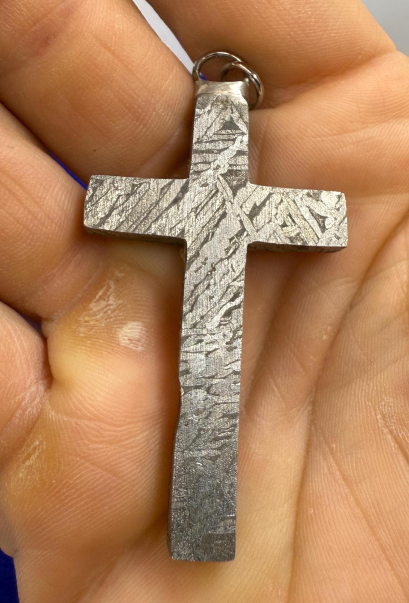 Handmade Aletai Meteorite Cross Pendant, Cosmic Cross, Cosmic Jewelry, 17.72g, Widmanstätten Pattern, Rare Iron Meteorite Jewelry