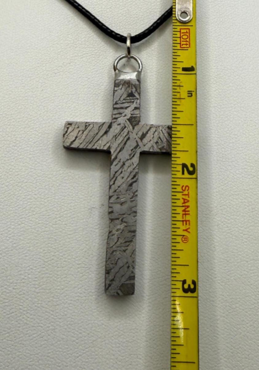 Handmade Aletai Meteorite Cross Pendant, Cosmic Cross, Cosmic Jewelry, 17.72g, Widmanstätten Pattern, Rare Iron Meteorite Jewelry