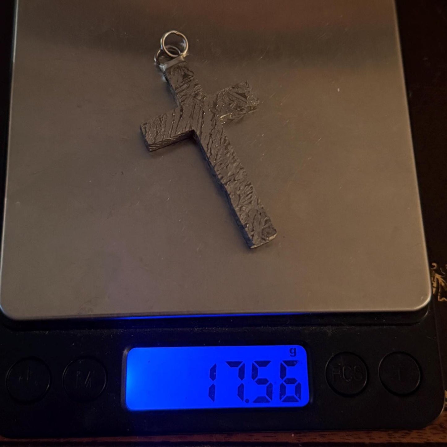 Handmade Aletai Meteorite Cross Pendant, Cosmic Cross, Cosmic Jewelry, 17.72g, Widmanstätten Pattern, Rare Iron Meteorite Jewelry