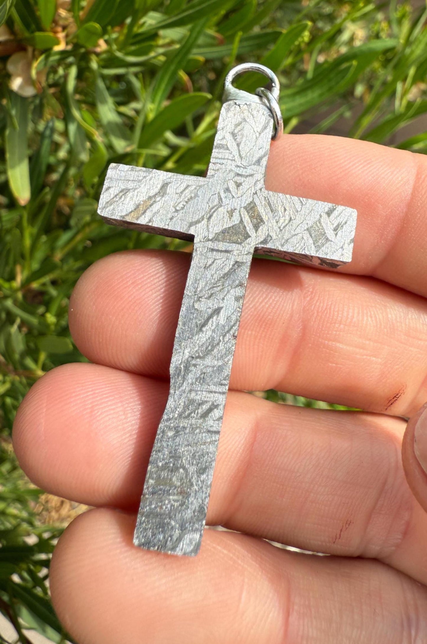 Handmade Aletai Meteorite Cross Pendant, Cosmic Cross, Cosmic Jewelry, 17.72g, Widmanstätten Pattern, Rare Iron Meteorite Jewelry