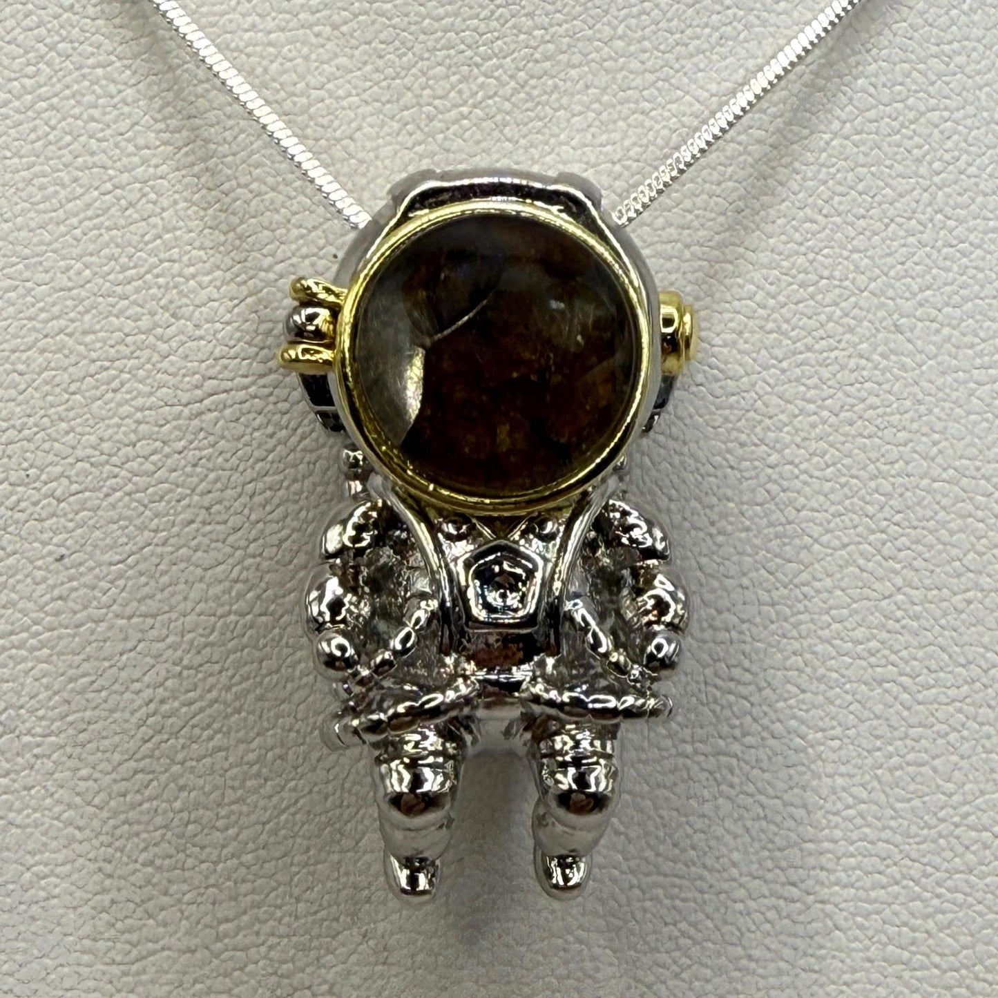 Spaceman Pendant with Sericho Pallasite Meteorite: Stainless Steel, Unique Space Jewelry