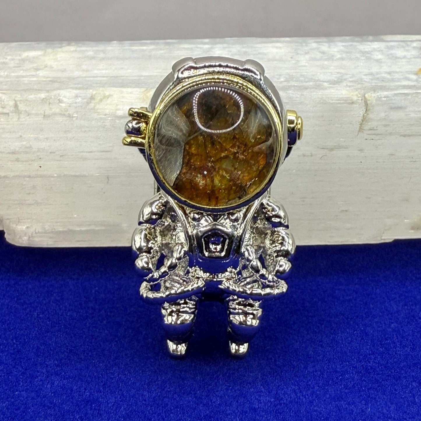 Spaceman Pendant with Sericho Pallasite Meteorite: Stainless Steel, Unique Space Jewelry