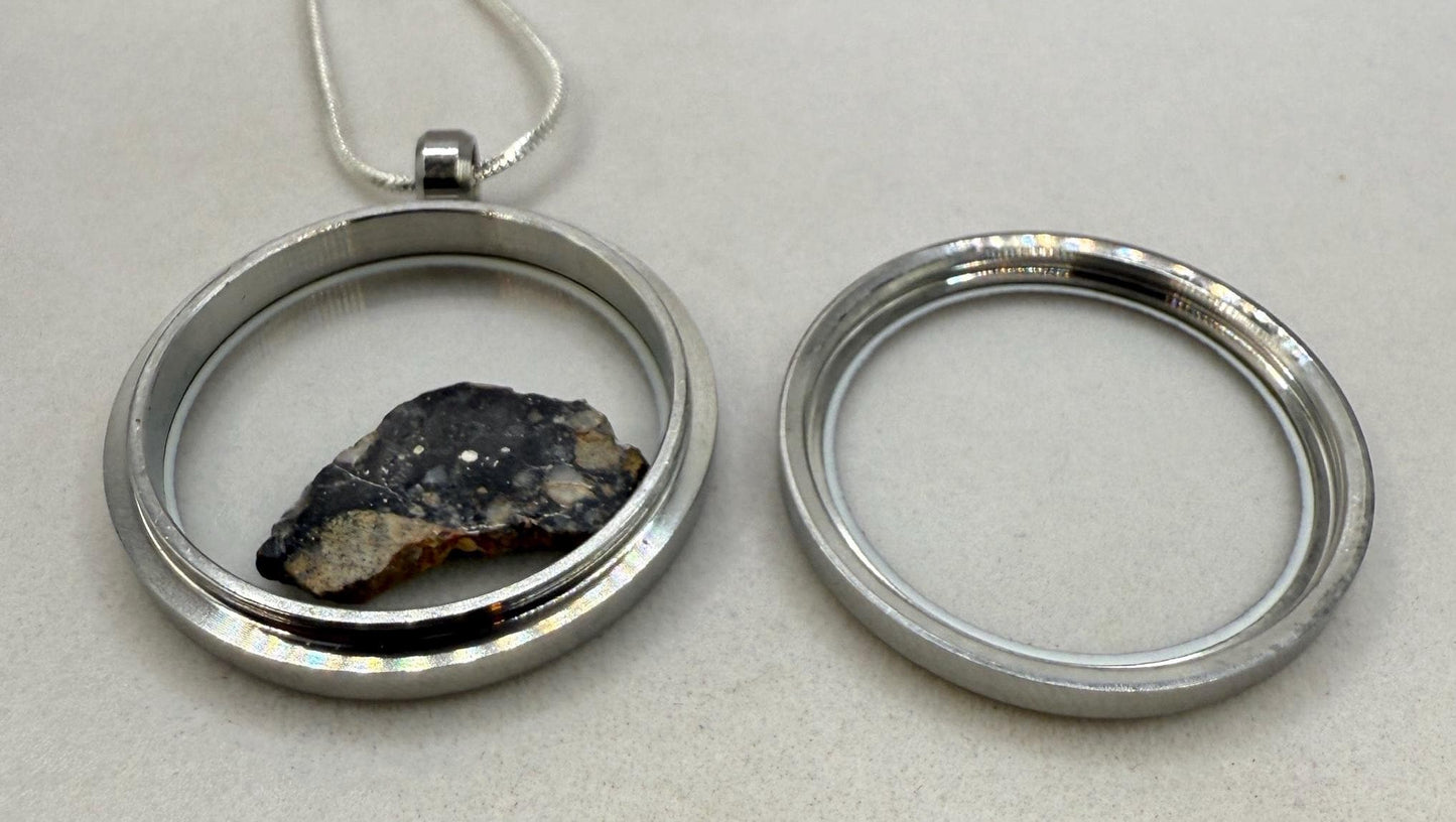 Ajdabiya 001 Lunar Meteorite Slice Pendant: Moon Rock Specimen, Space Gift, 0.77 grams