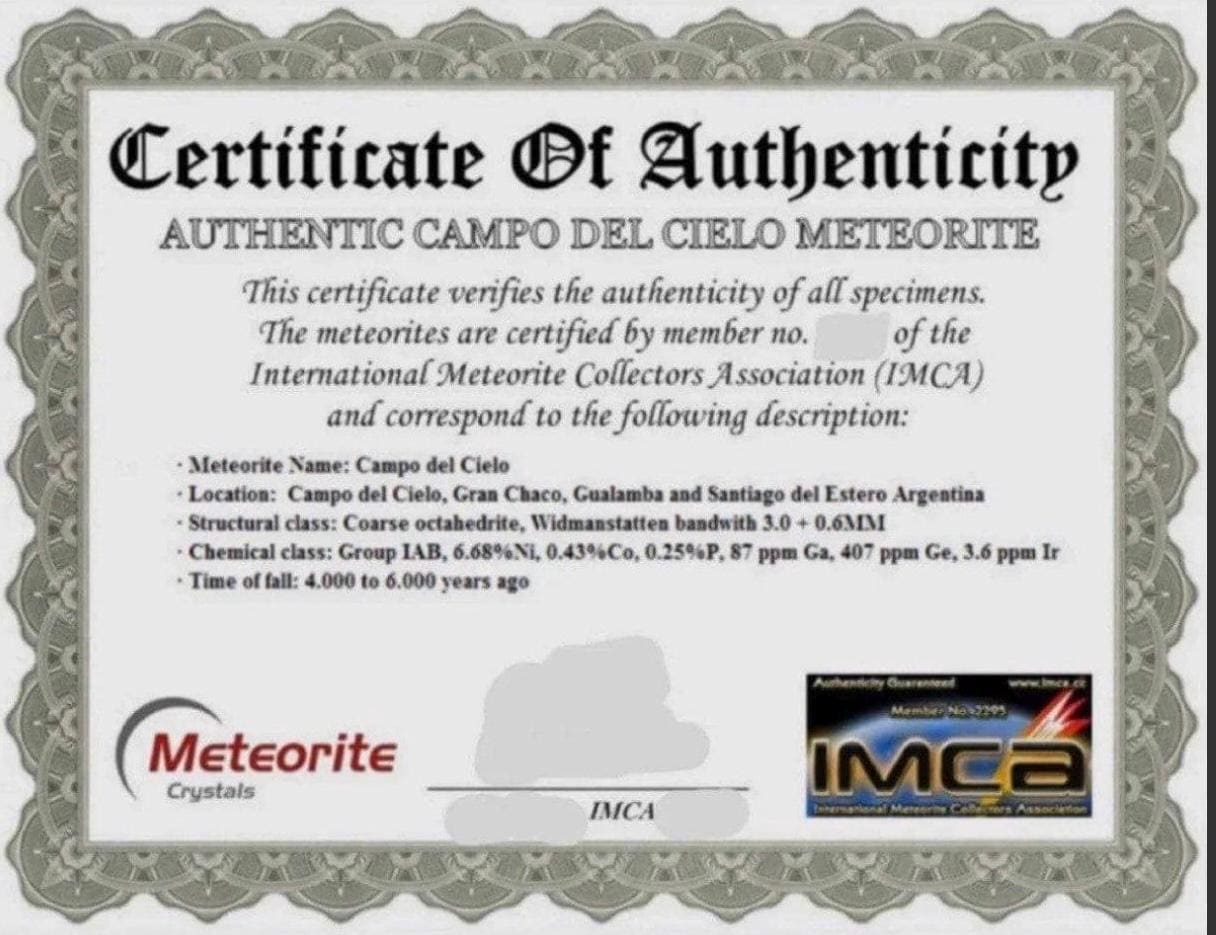 Campo del Cielo Iron Meteorite Specimen: Moving Piece, Authentic Meteorite, Space Gift, 117.31 grams