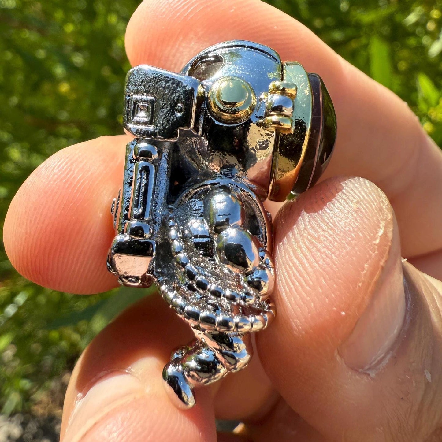 Spaceman Pendant with Sericho Pallasite Meteorite: Stainless Steel, Unique Space Jewelry