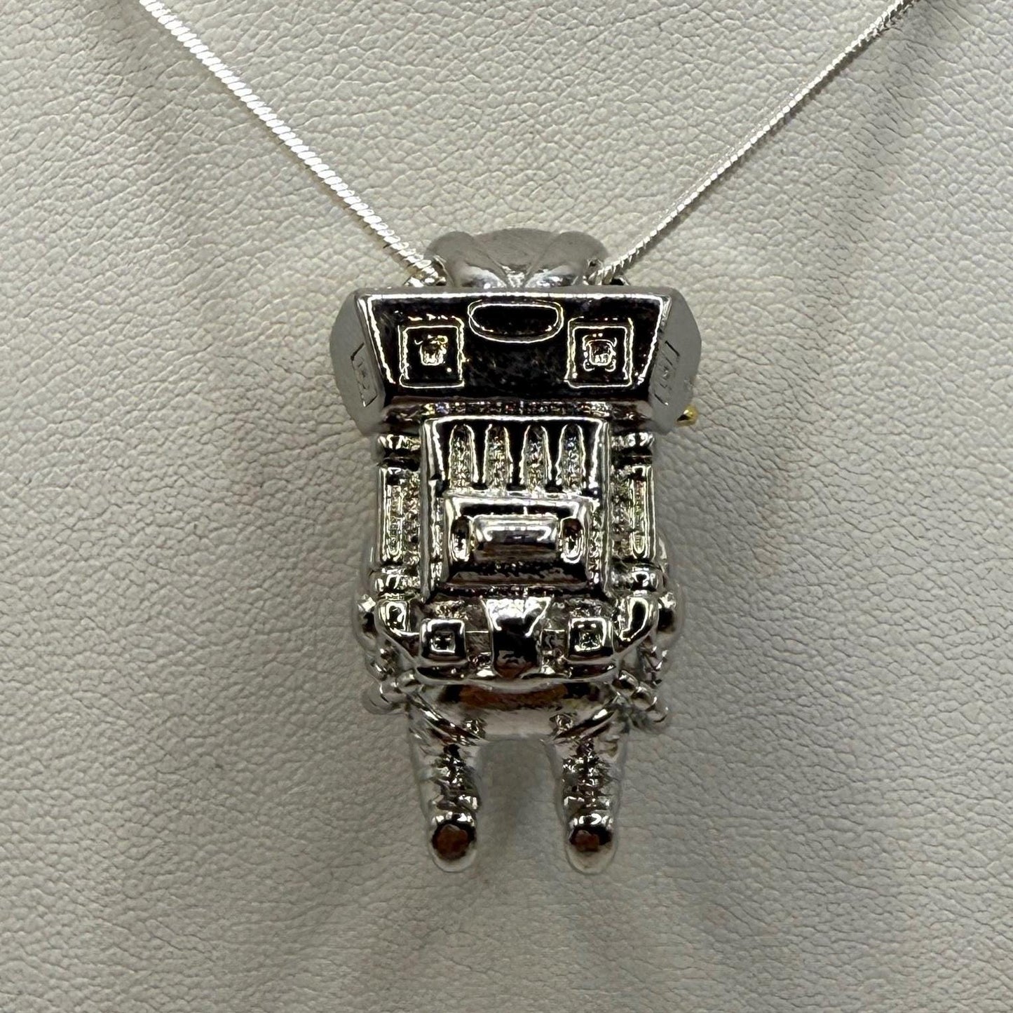 Spaceman Pendant with Sericho Pallasite Meteorite: Stainless Steel, Unique Space Jewelry