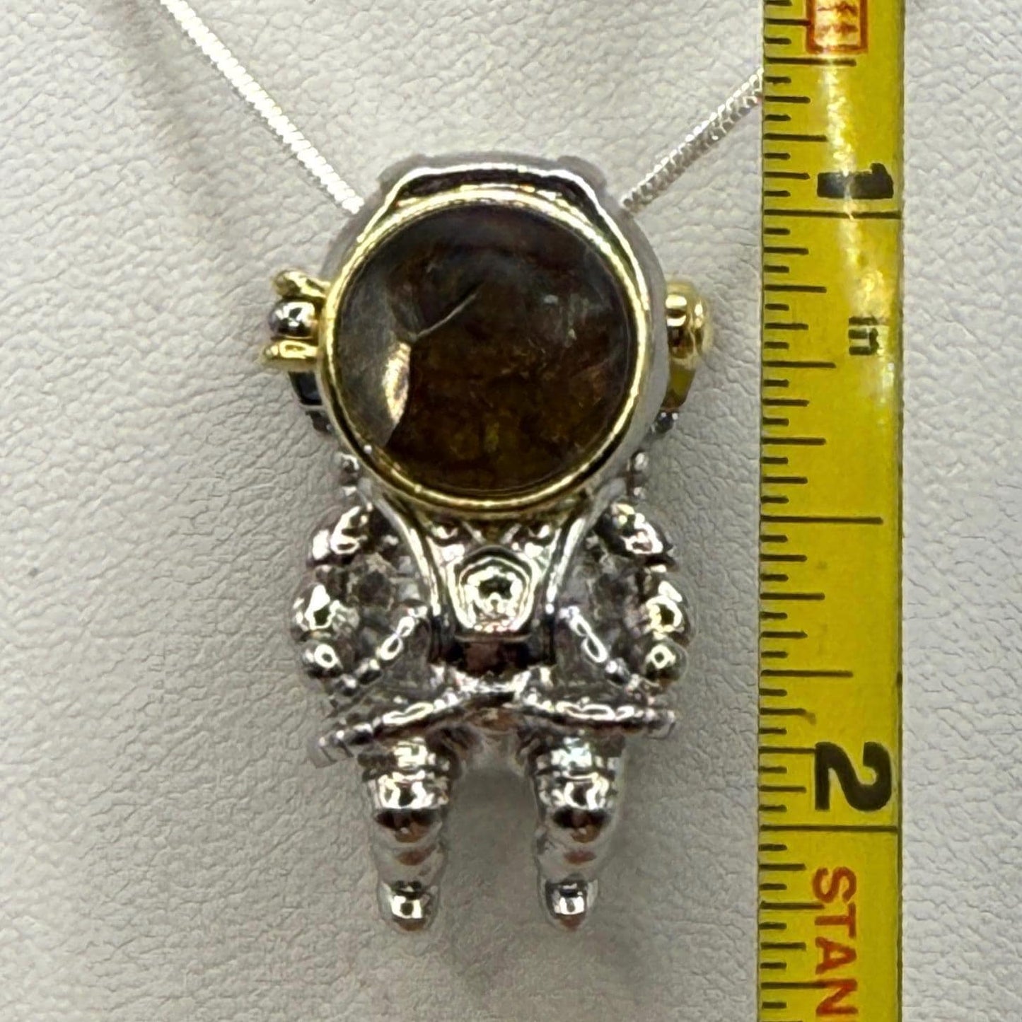 Spaceman Pendant with Sericho Pallasite Meteorite: Stainless Steel, Unique Space Jewelry