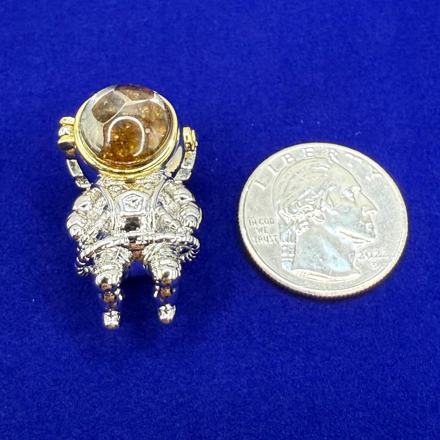 Spaceman Pendant with Sericho Pallasite Meteorite: Stainless Steel, Unique Space Jewelry