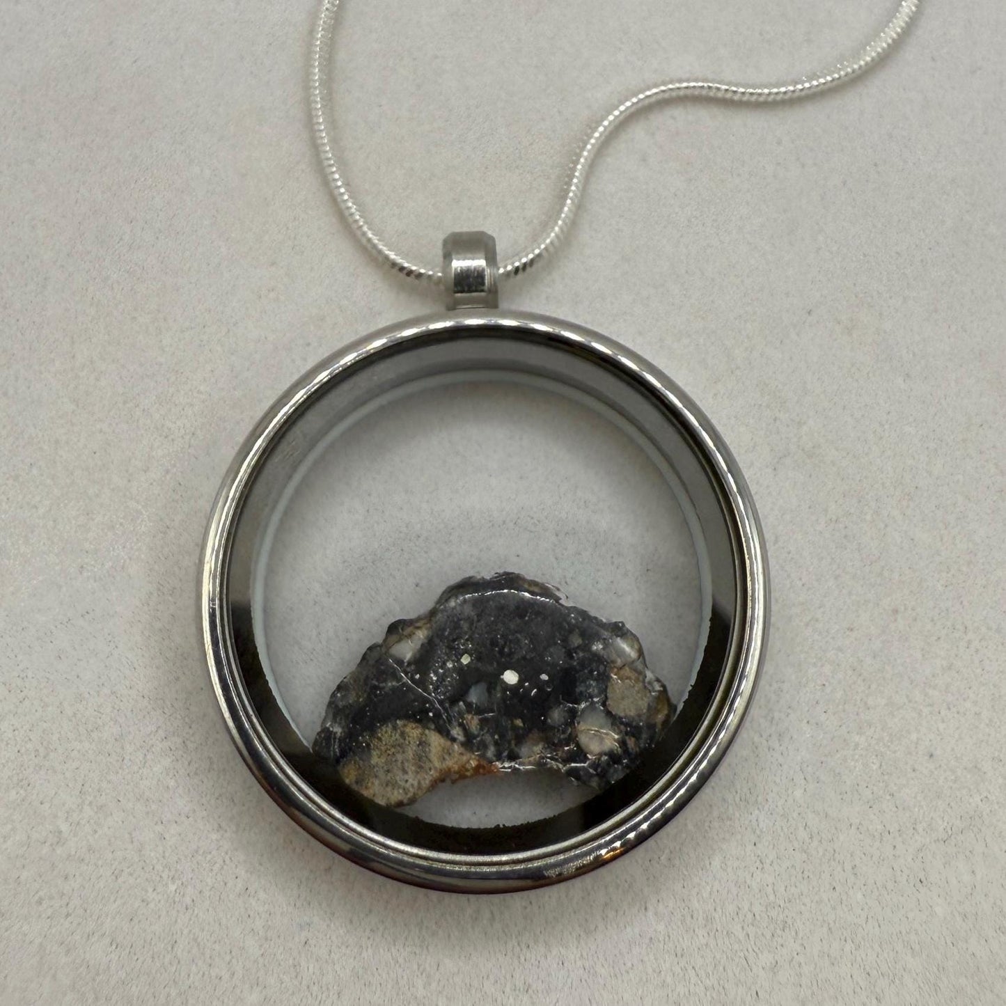 Ajdabiya 001 Lunar Meteorite Slice Pendant: Moon Rock Specimen, Space Gift, 0.77 grams