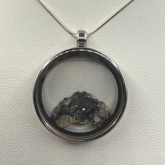 Ajdabiya 001 Lunar Meteorite Slice Pendant: Moon Rock Specimen, Space Gift, 0.77 grams